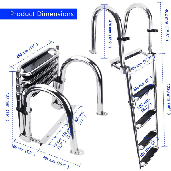 Shell Ladders DESIGN SHOP BY SHELL Heavy Duty Pontoon Boat Ladder - 316 Stainless ...