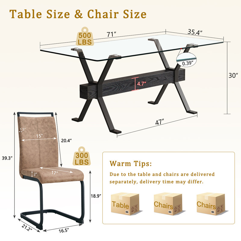 Ensemble de table de salle à manger 9 pièces, table de salle à manger en verre trempé et chaises pour la cuisine ou la salle à manger