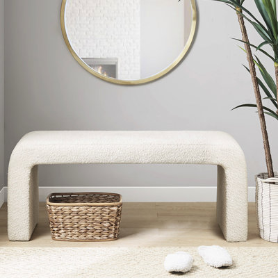 Élégant banc en cascade avec revêtement crème Boucle - capacité de 400 lb, l 42 po x P 16 po H 18 po, sans assemblage, crème de salon, pour la maison