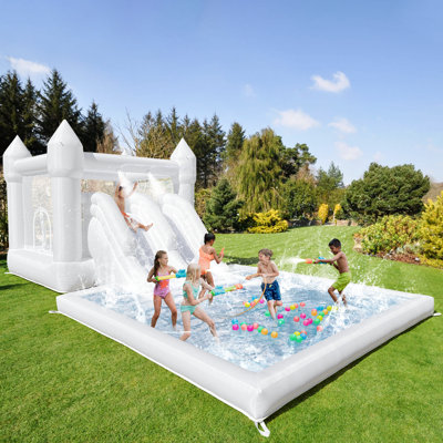 19ft Oxford Water Slide With Double Slide Design & Ball Pool/pit White Bounce House with Air Blower For Kids Summer Outdoor Fun