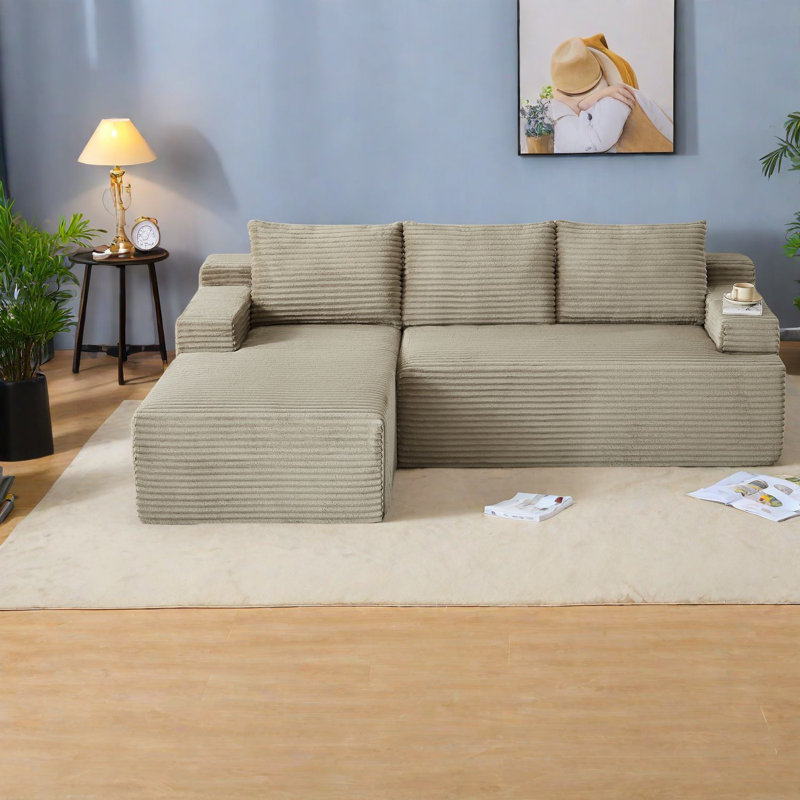 Canapé modulaire en velours côtelé Camel, sans assemblage, en forme de L moderne pour le salon