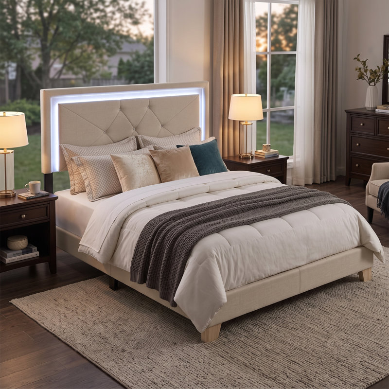 Beckville Upholstered Panel Bed with Headboard Lighting, King