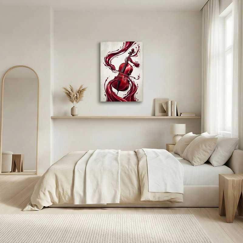 Ensemble de 1 tableau sur toile représentant un violon rouge, H 18 po x l 12 po, Toile tendue
