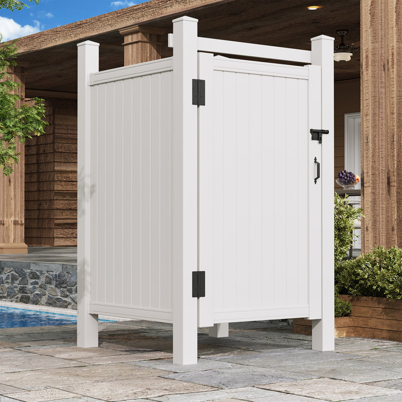 96.8'' X 152.5’' Outside Shower Enclosure Kit With Door, Outdoor Shower Kit For Pool Shower, Changing Room & Beach Shower, Vertical Lines