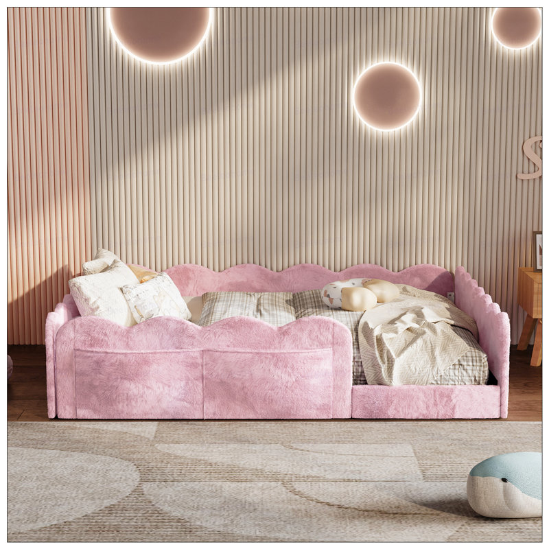 Lit double tapissier sur pied, Rose