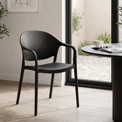 Set of 4 Stacking Patio Dining Chair with Curved Backrest, Plastic Outdoor ArmchairDining Chair, No Assembly Required