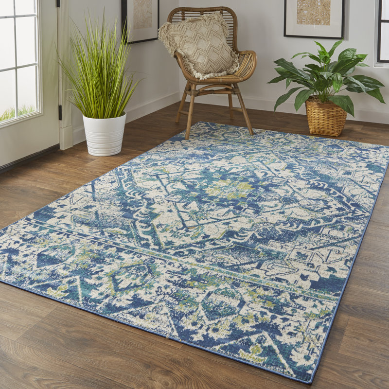 Tapis bleu sarcelle Cyanne, Rectangle 10 pi x 13 pi 2 po
