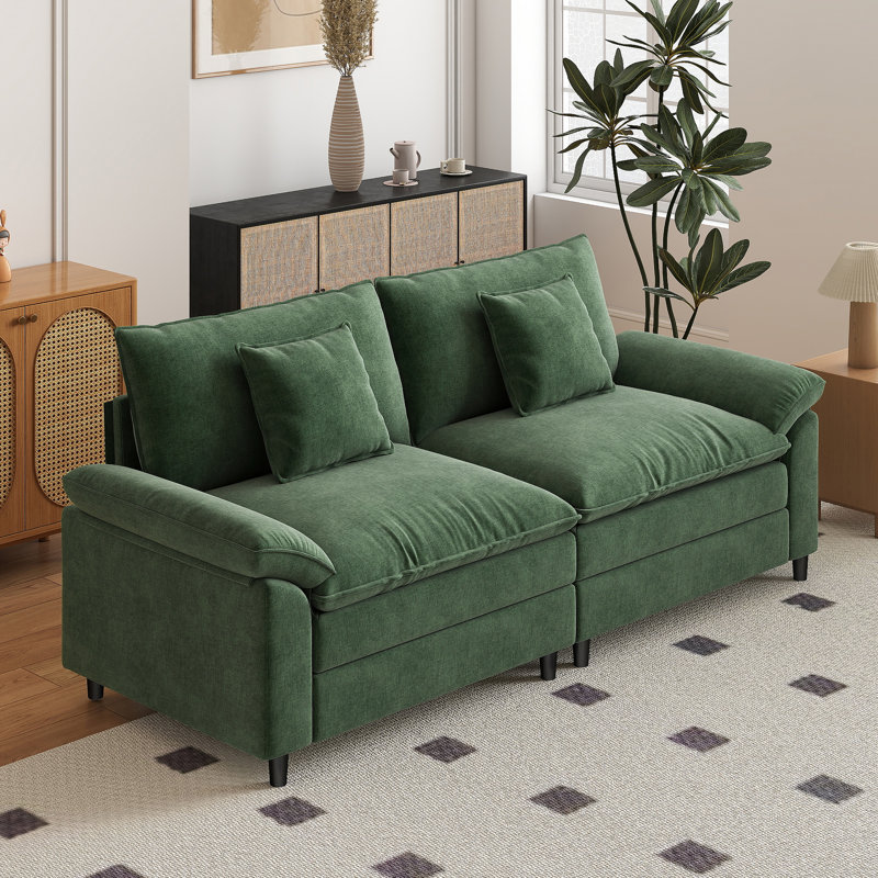 83.9-Inch Modular Sectional In Chenille Fabric, Green