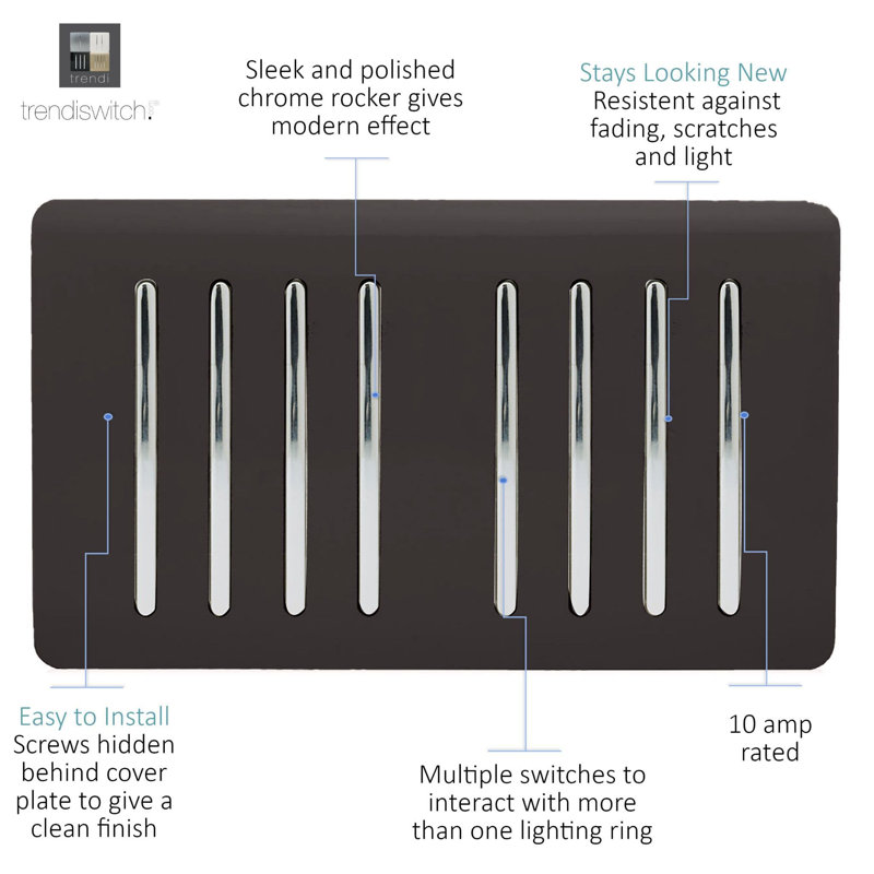 Trendi Switch 8 Gang 1 or 2 Way Light Switch, Dark Brown