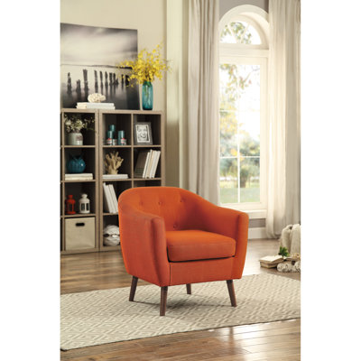 Button Orange Living Room Chair With Solid Wood And Plywood Base Accent 300Lbs Capacity Legs