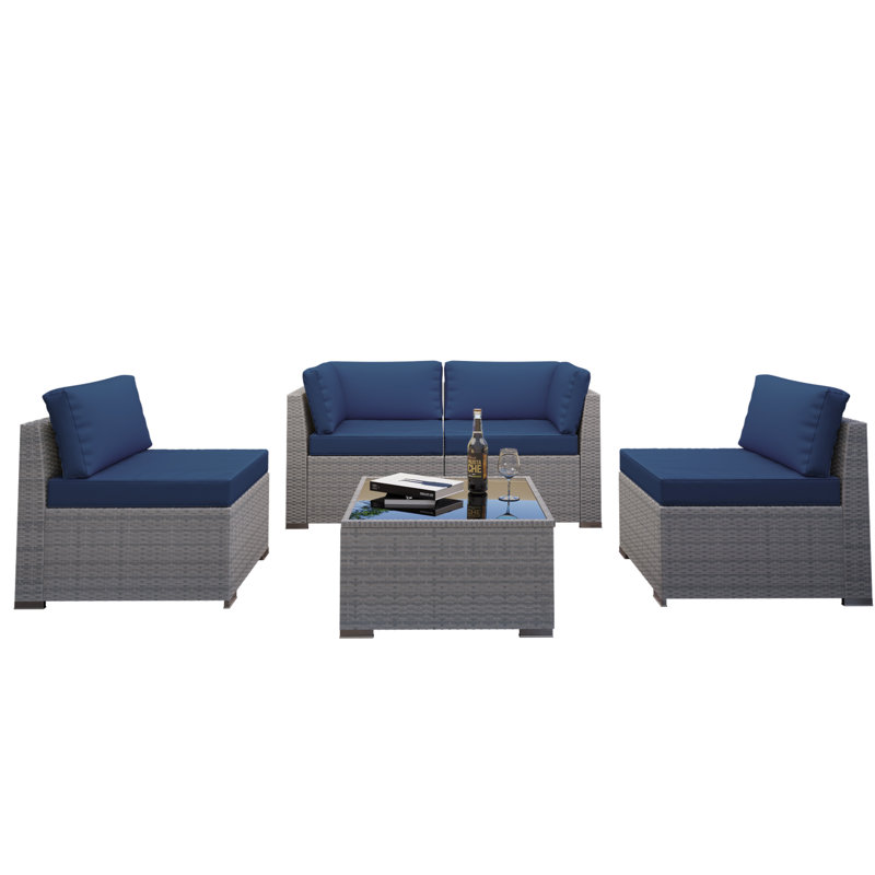 Ensemble de conversation d'extérieur 4 personnes Amarelys, Bleu