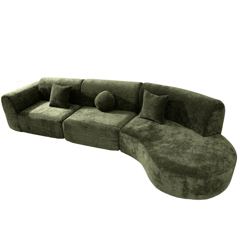 140 po moderne incurvé avec éponge à haute densité, 3 pièces faisant face à la droite, entièrement assemblé, 4 sièges pour un salon modulaire tranquille et un salon