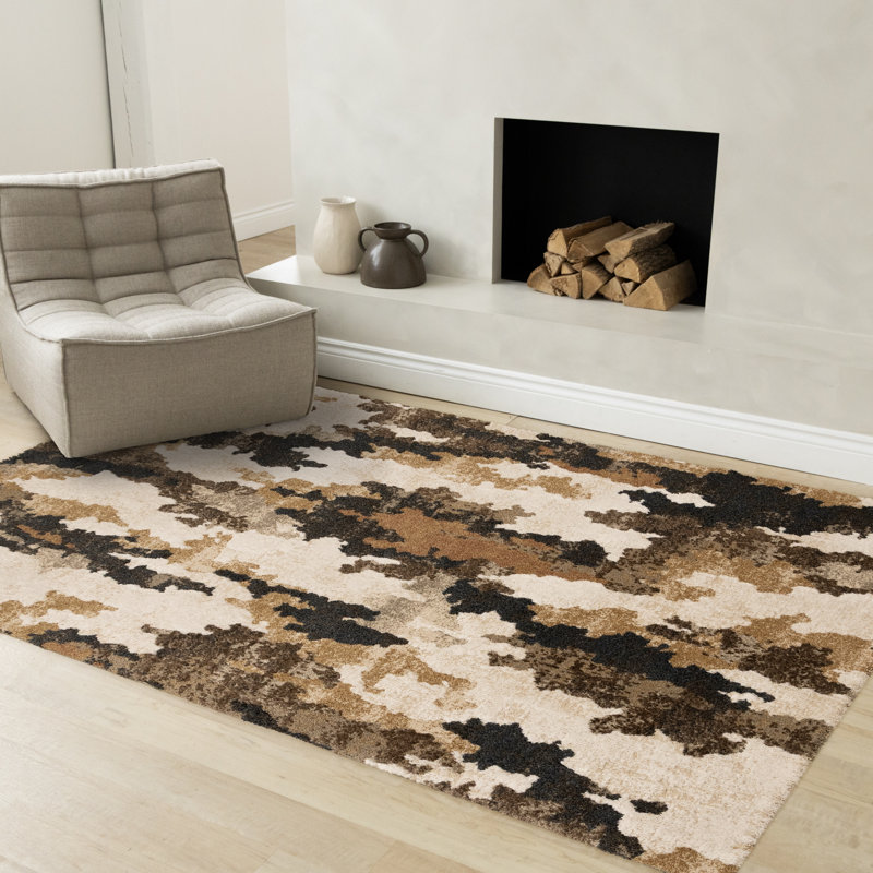 Tapis tissé à la machine abstraite Layla Brown, 5 pi 3 po x 7 pi 7 po