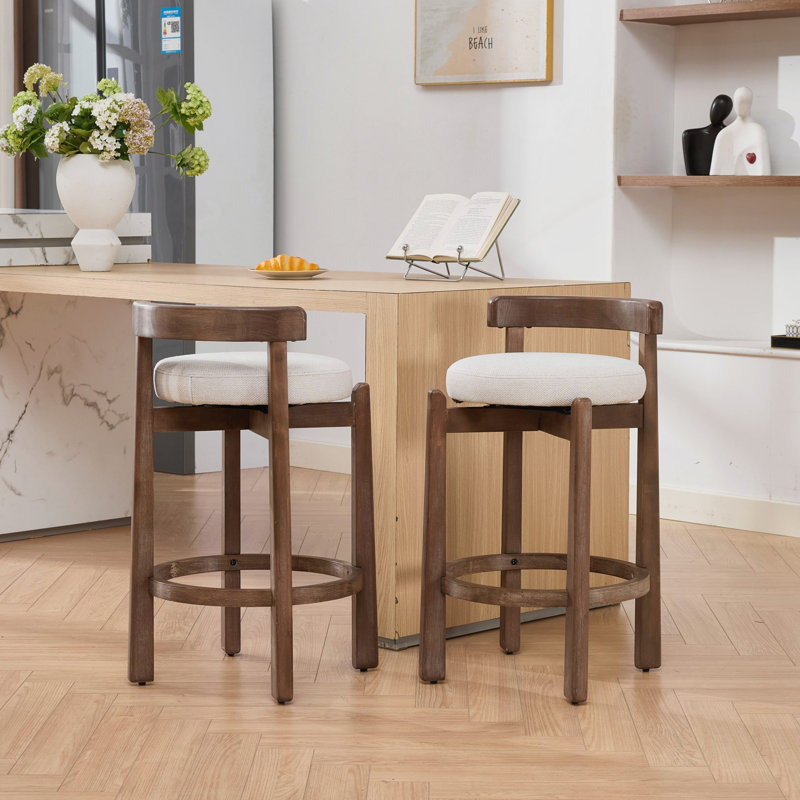 Ensemble de 2 tabourets de comptoir pivotants, tabourets de bar modernes avec dossier Mid-Century, Beige