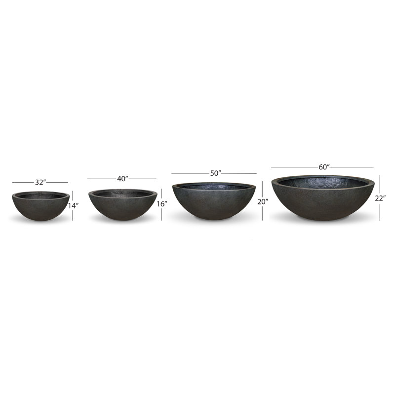 Fountain Bowl Container Water Garden, Green Slate, Dia, 78402, Black, 14" H x 32" W x 32" D