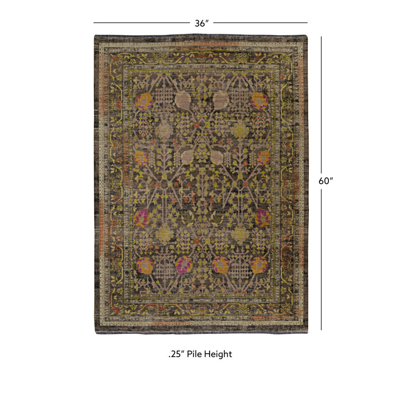 Tapis noir et vert Laurel Conor-James, Rectangulaire 3 pi x 5 pi