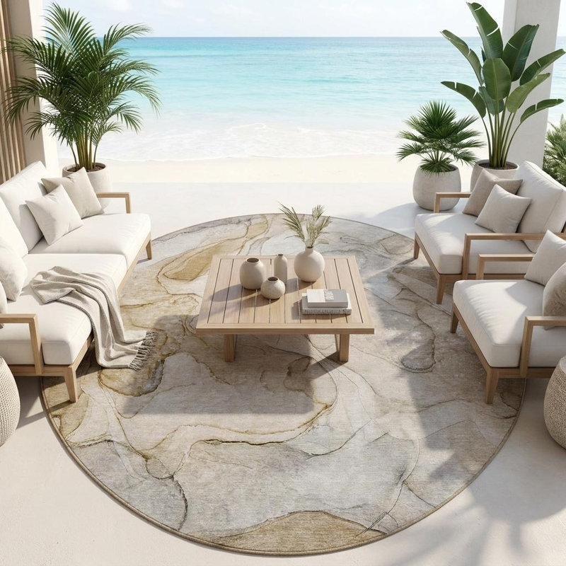Tapis d'intérieur rond 8 po beige