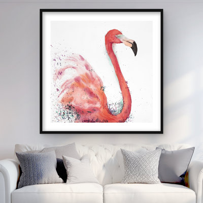 «Splashing Flamingo - Romantic Bird», reproduction encadrée
