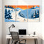 Forêt d'hiver, paysage d'hiver, scène de ski, montagnes, arbres, neige, lumière du soleil, ensemble de 3 impressions sur toile