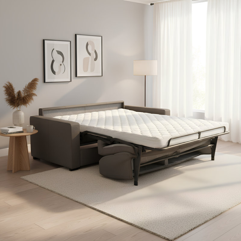Björgúlfur 81" Genuine Italian Top Grain Leather Queen Sleeper Sofa Bed with Memory Foam Mattress