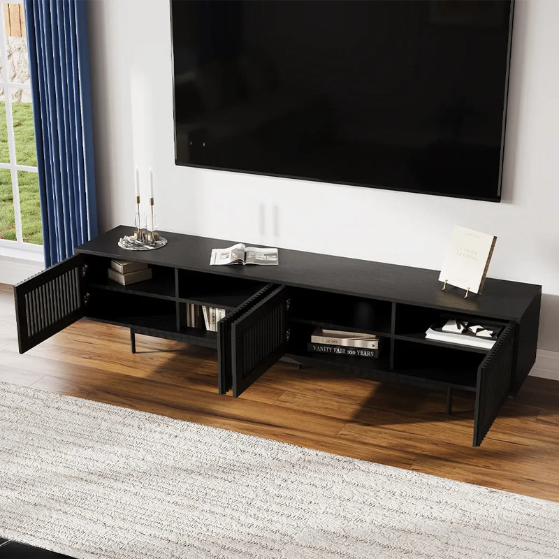 Mid-Century Modern TV Stand, 21.26" H x 95" W x 18.89" D, Black