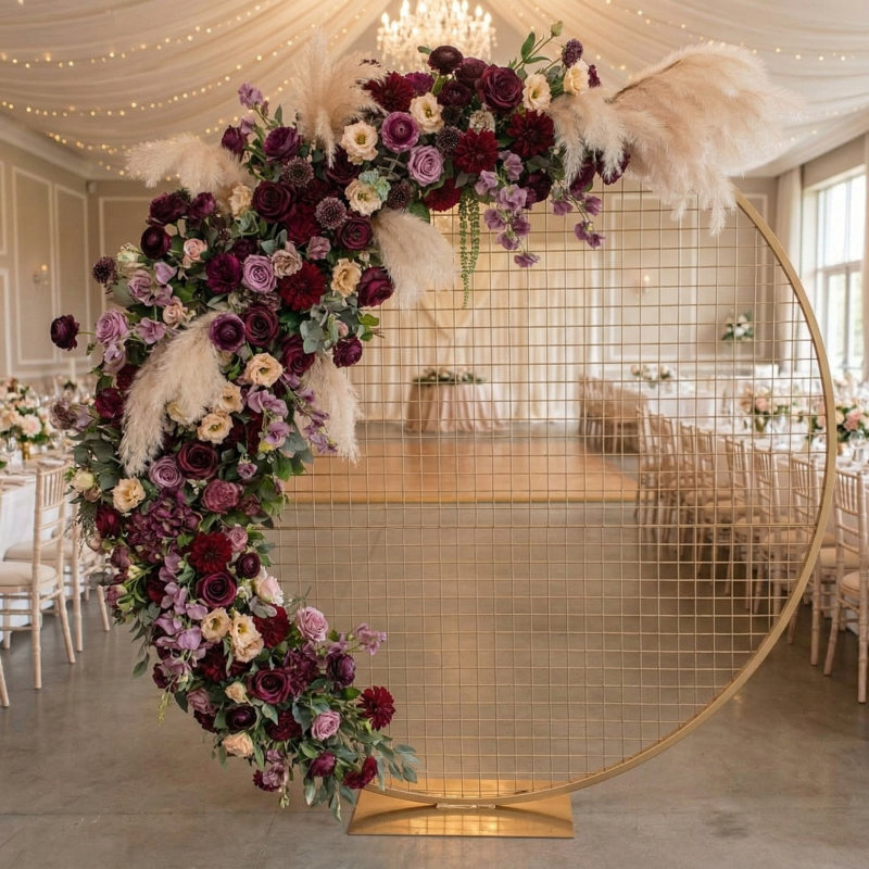 Support pour toile de fond de mariage en cercle de maille en métal de 6,5 pi - Arc rond en grille dorée pour décoration florale et ballon - Cerceau d'événement robuste