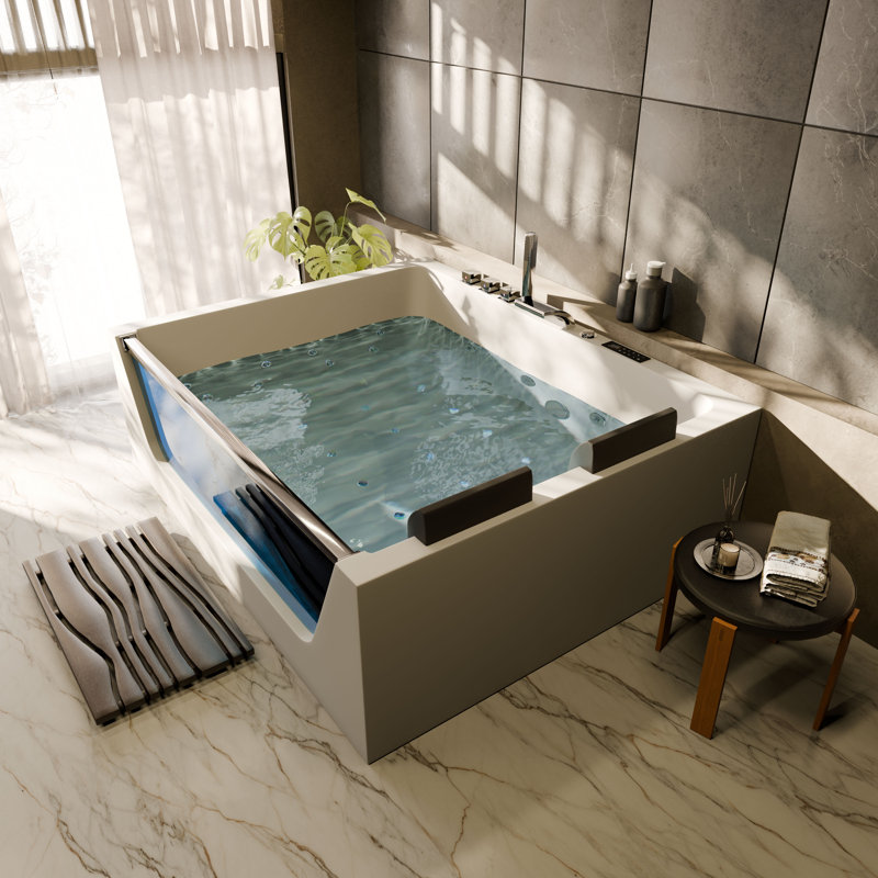 Baignoire tourbillon en acrylique à angle gauche avec jets d'air, Bluetooth et éclairage à DEL de 71 po Vexor