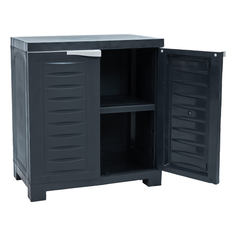 Adjustable 25.5" Plastic 1-Shelf Freestanding Garage Storage Cabinet, Charcoal