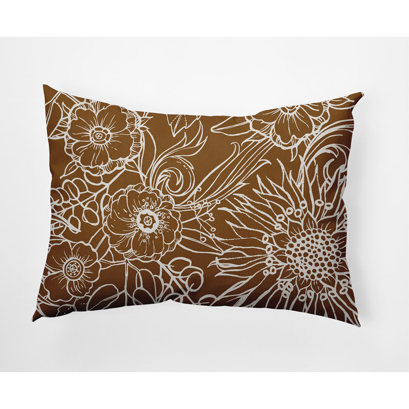 Cuban Flare Polyester Lumbar Rectangular Outdoor Pillow Cover & Insert, Brown