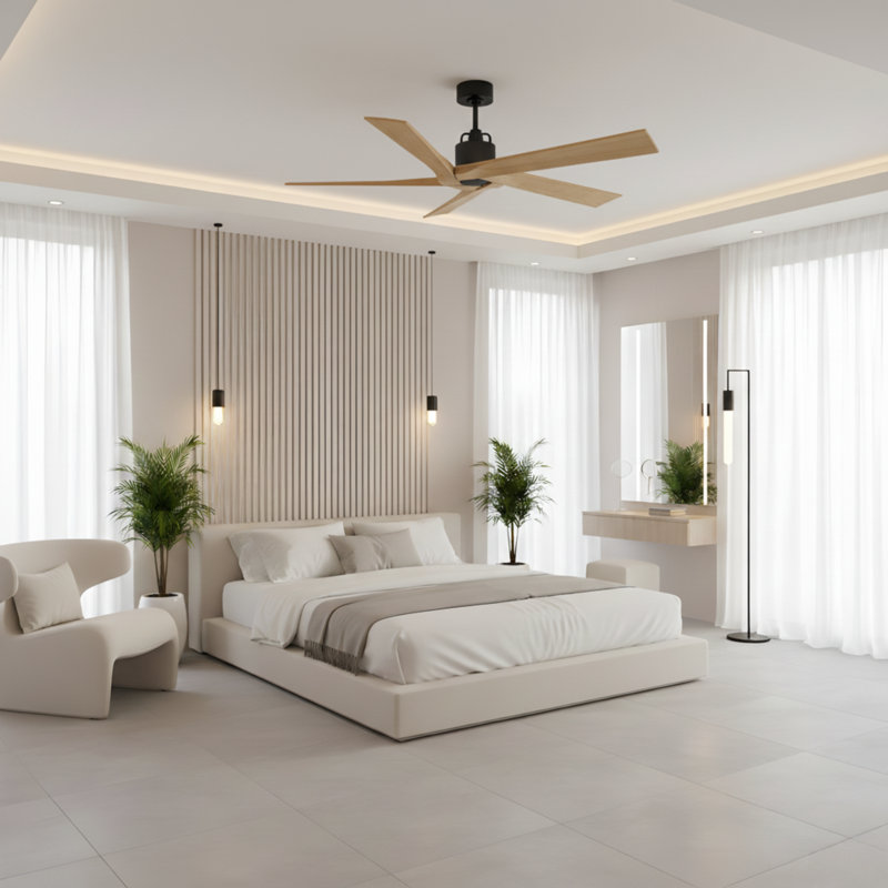  Ventilateur de plafond d'intérieur Aspen 56 avec pales en miel naturel et télécommande portable, Nuit noire, Miel naturel