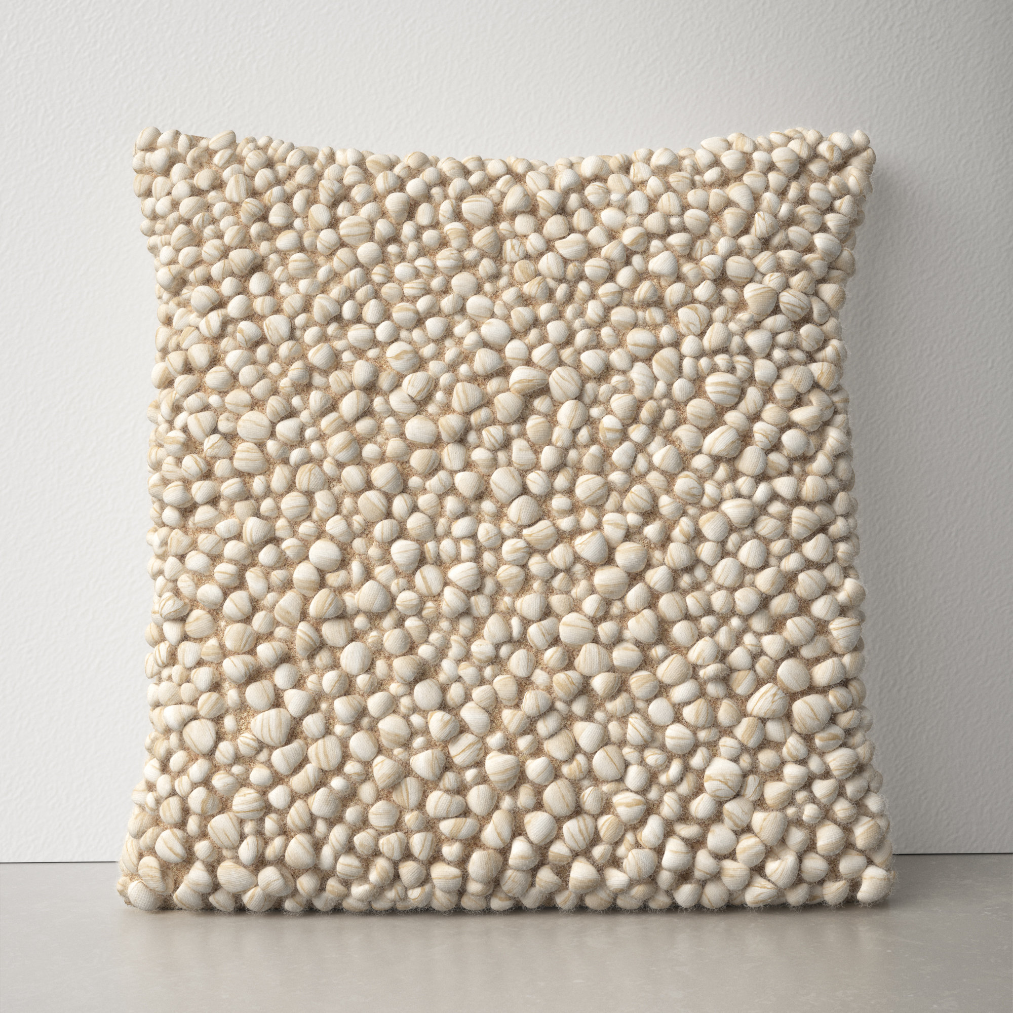 Upson Embroidered Wool Throw Pillow, Beige, Down