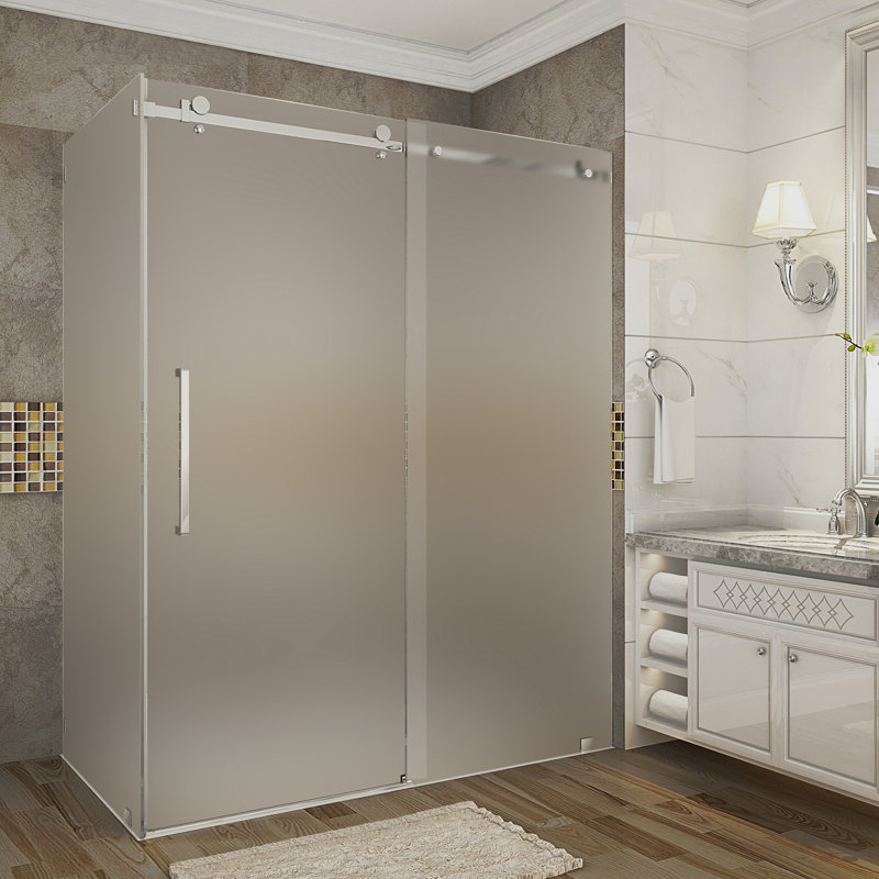 Moselle 60" x 75" Rectangle Sliding Shower Enclosure, Stainless Steel
