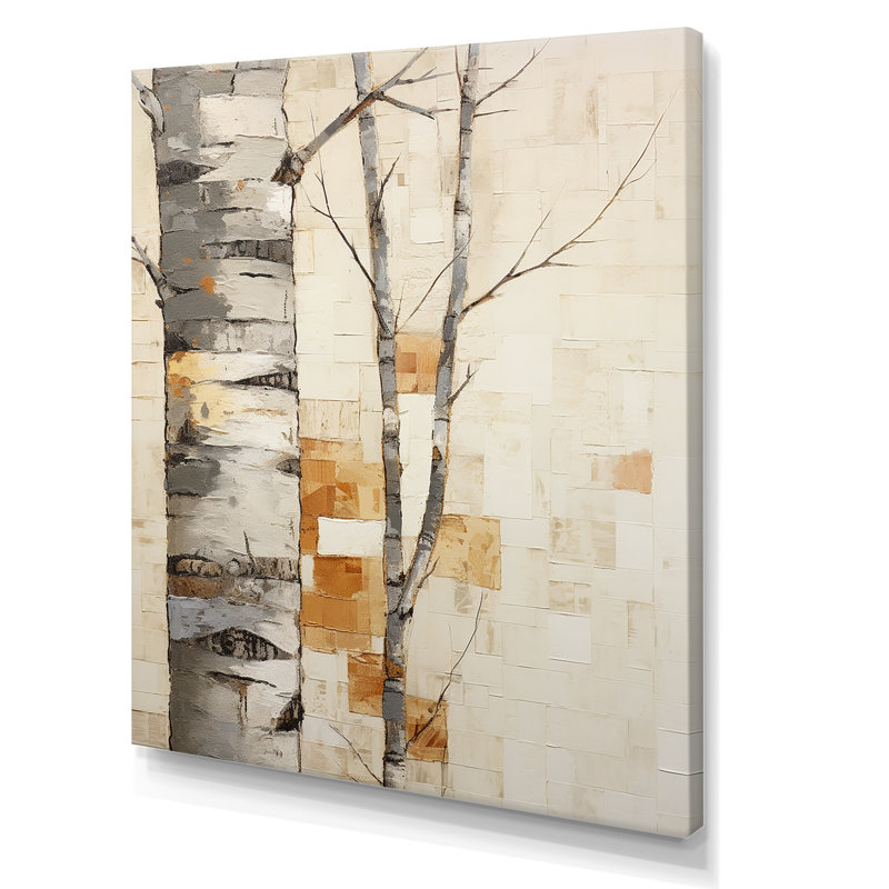 Arbre de minimalisme bouleau I sur toile, Toile tendue, H 20 po x l 12 po x P 1 po