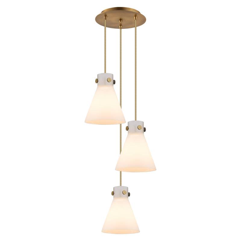 Luminaire suspendu 3 lumières Amrith, Laiton brossé, Blanc