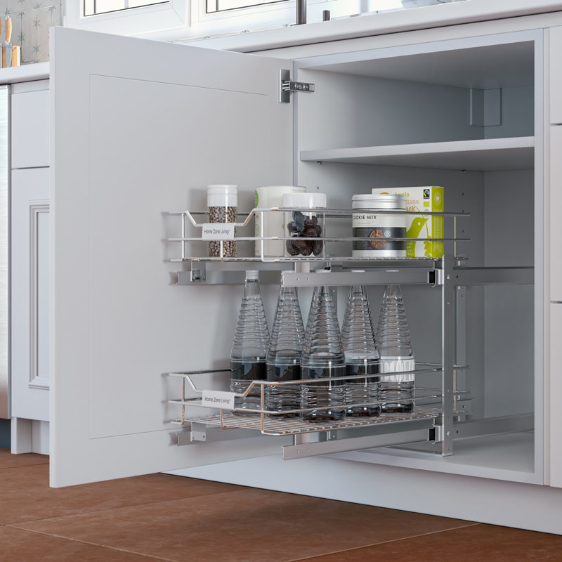 Pull-Out In-Cabinet Organizer with 2-Tier Storage Shelves and Ball-Bearing Gliders, 11" Width, 6.89" H x 2.94" W x 7.87" D