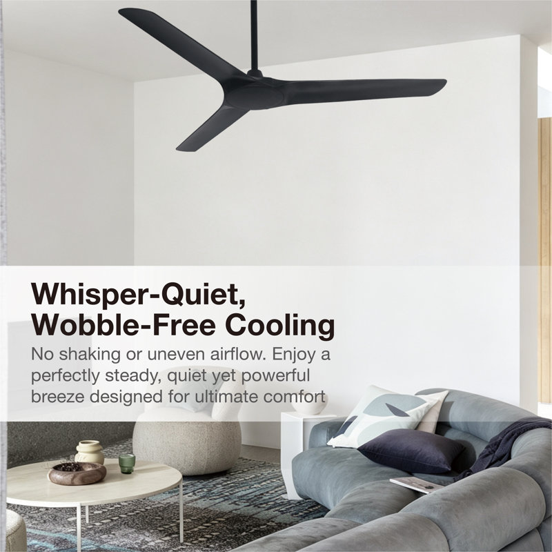 Abyss 56in 3-Blades Indoor/Outdoor Ceiling Fan with Remote Control, Black, Black