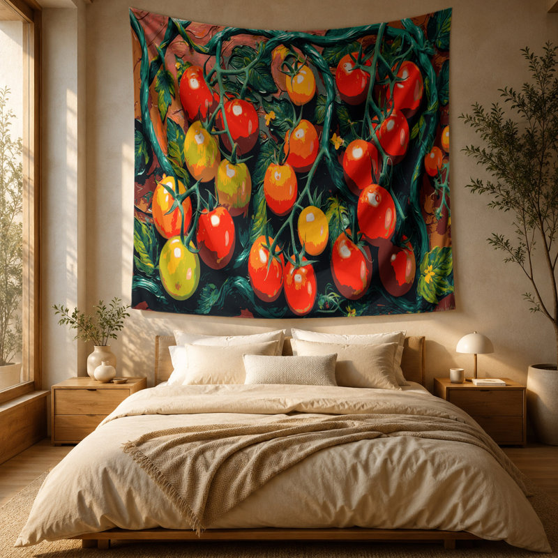 Tapisserie murale légumes, tomates et raisins, 88 po x 104 po