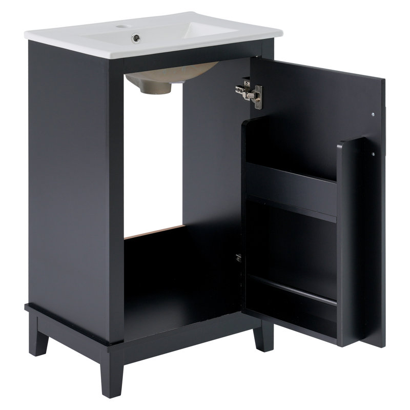 Meuble-lavabo de 20 po avec lavabo en céramique noir, Noir