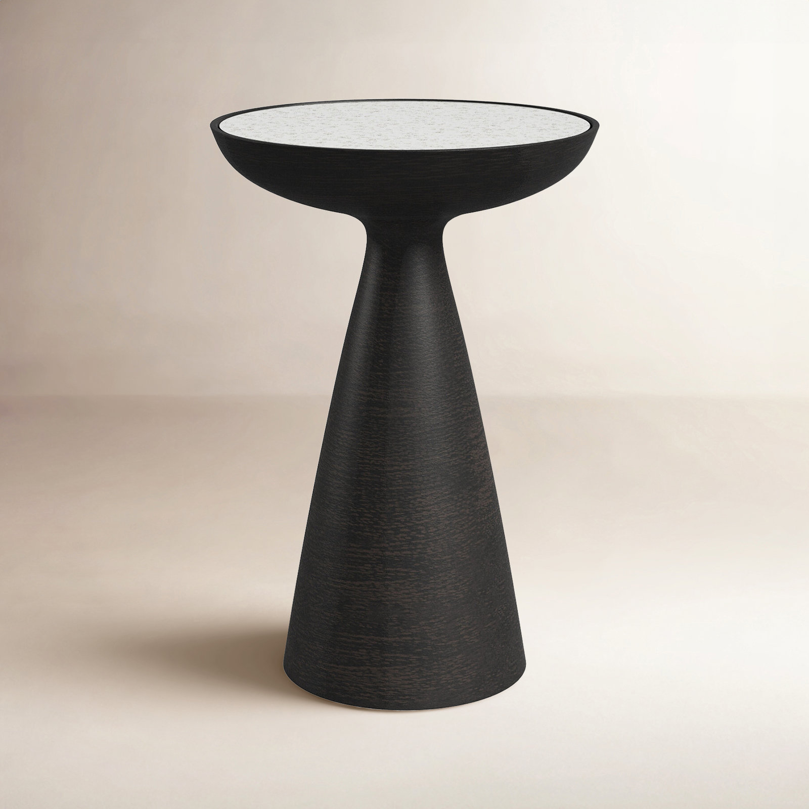 Baya Round Pedestal End Table, Ash Glass, Brushed Bronze