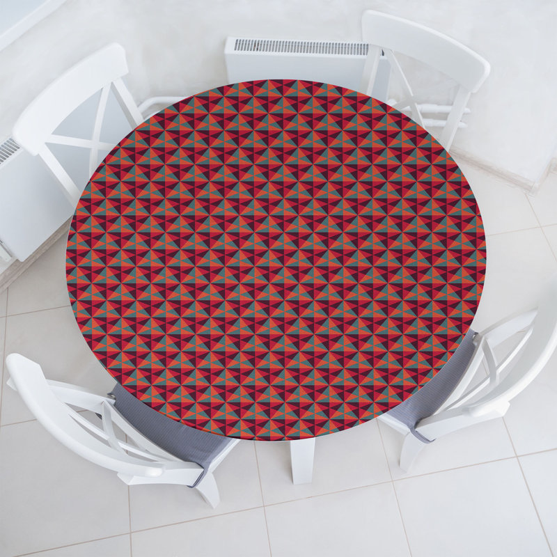 Bay Isle Home™ Geometric Fitted Round Tablecloth Diameter Reseda Green Ruby Red, 64.17" Round