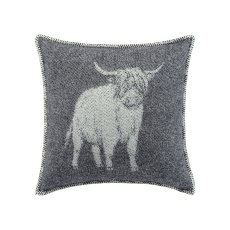 Soft Black Highland Cow Wool Cushion Cover