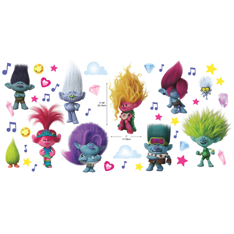 Décalcomanie murale Trolls 3 Band Together with Glitter