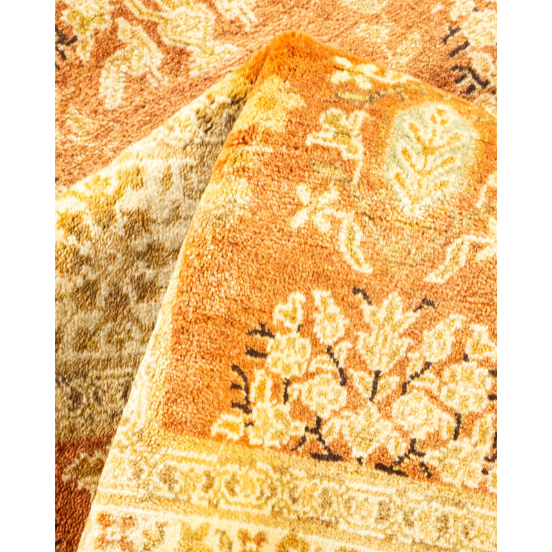 Tapis brun / beige noué à la main de conception unique et unique 6 pi 2 po x 8 pi 10 po Oakhur
