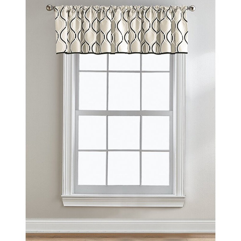 Curtainworks Bettie Geometric Tailored 58" Window Valance, Black