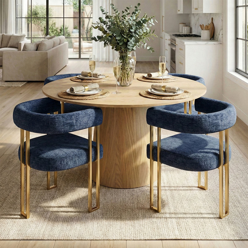 Ensemble de salle à manger 5 pièces l 52 po avec chaises en chenille, Bleu