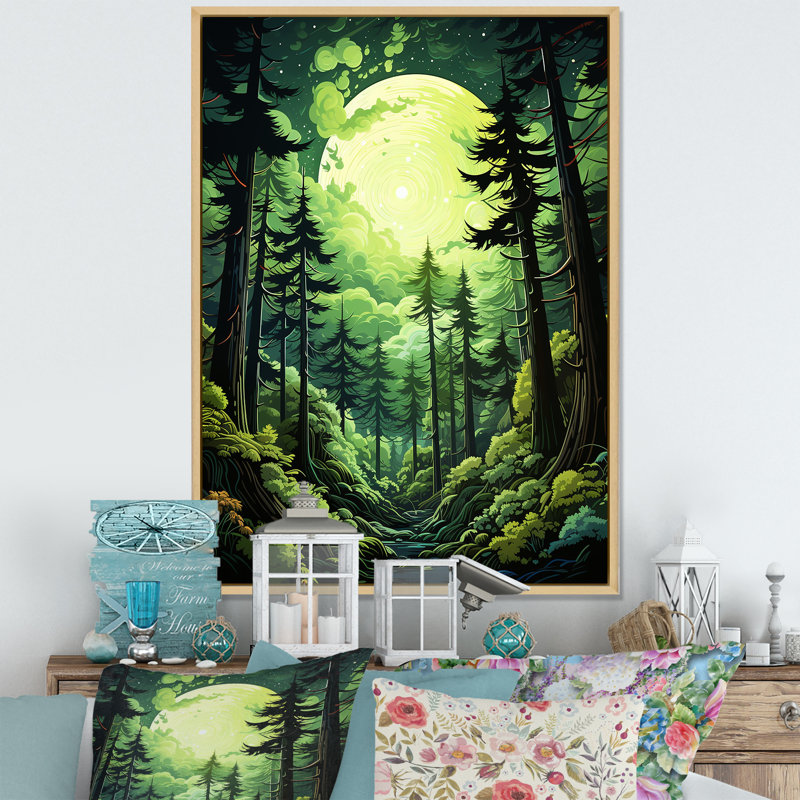 Neon Green Redwood Trees Forest - Tree Redwood Wall Art Prints, Cadre naturel flottant, H 44 po x l 34 po x P 1,5 po