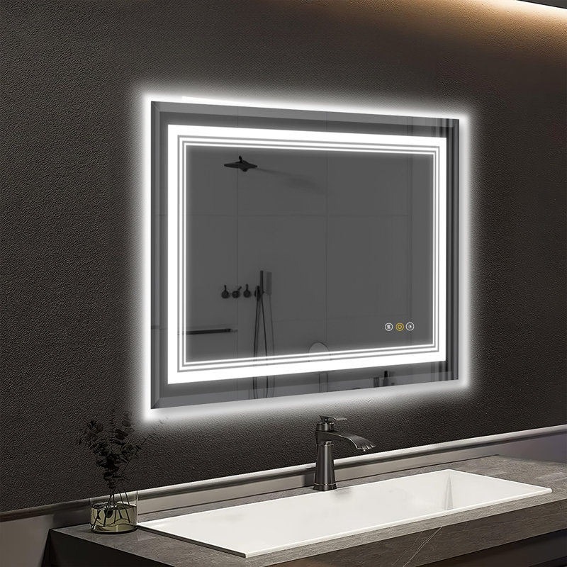 Abriele Wall Mount Bathroom Mirror with LED Lights, 3 Color Mode Lights,  Defogger, Memory Function, Dimmer, 36" x 30"