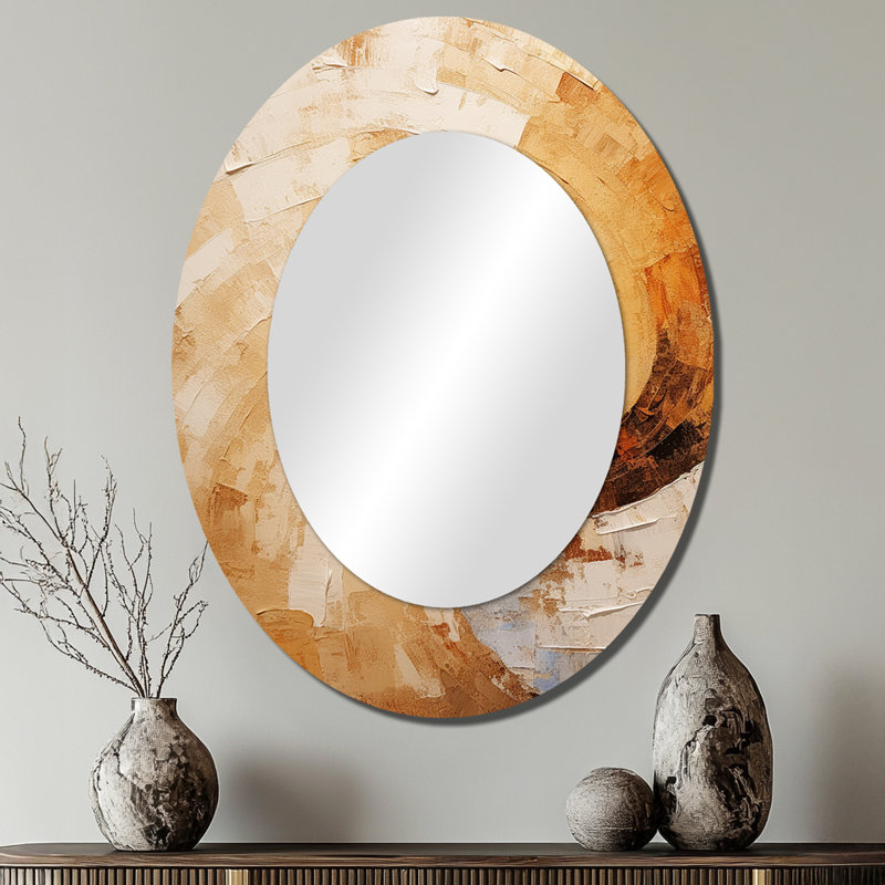 Beige Spiral Poteries - Miroir mural ovale beige, 40 po x 30 po