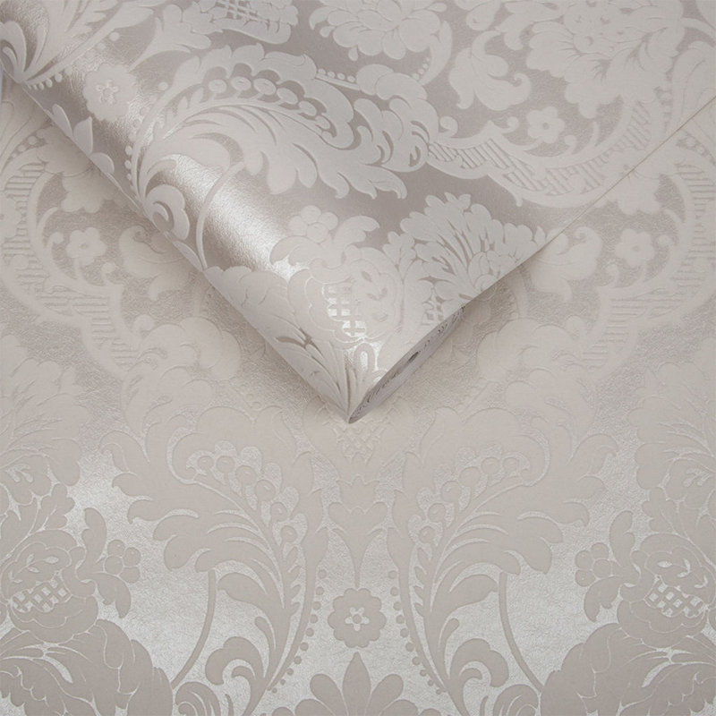Gothic Damask Metallic Wallpaper Roll, White