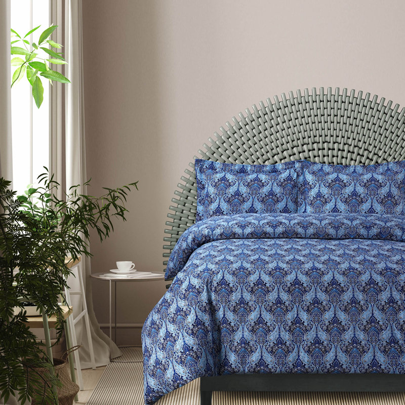 King Dark Blue Cotton Flannel Duvet Cover Set
